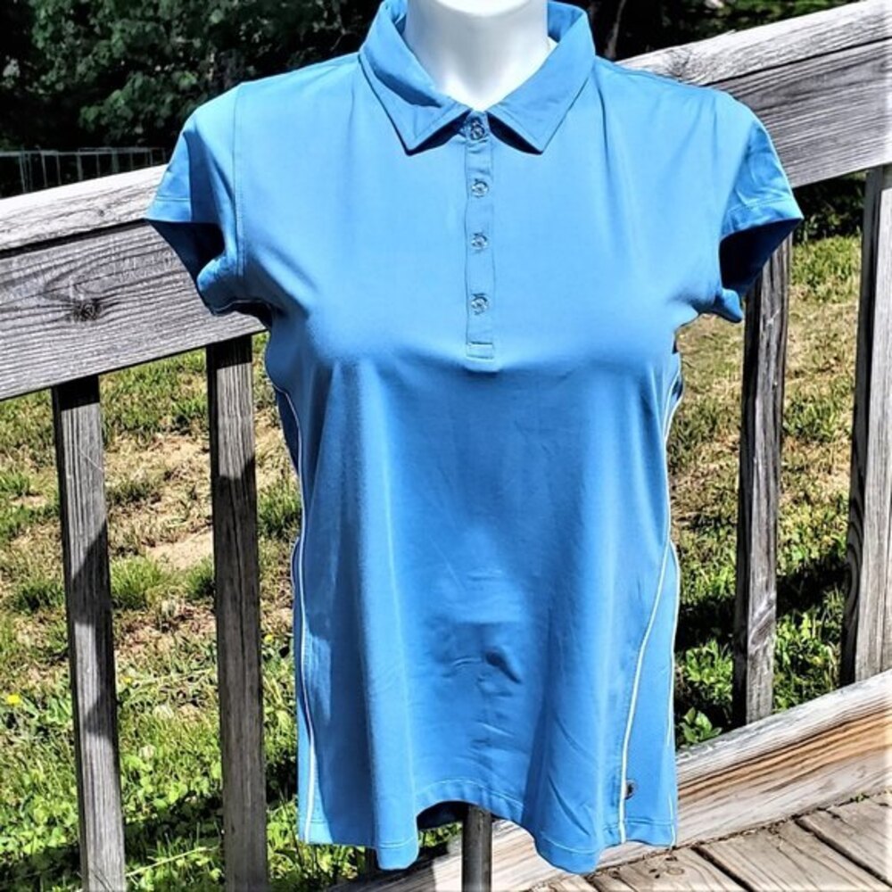 ALO Yoga Coolfit Polo Shirt Women's Blue Top Golf Activewear Size XXL